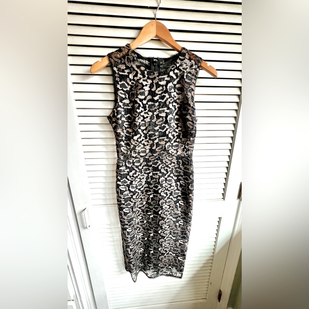 BCBGMaxAzria Elegant Black and Gold Lace Dress